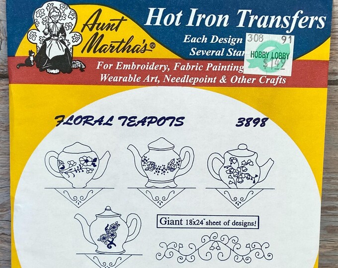 Foral Teapots Aunt Martha S Hot Iron On Transfer Embroidery Fabric Painting Wearable