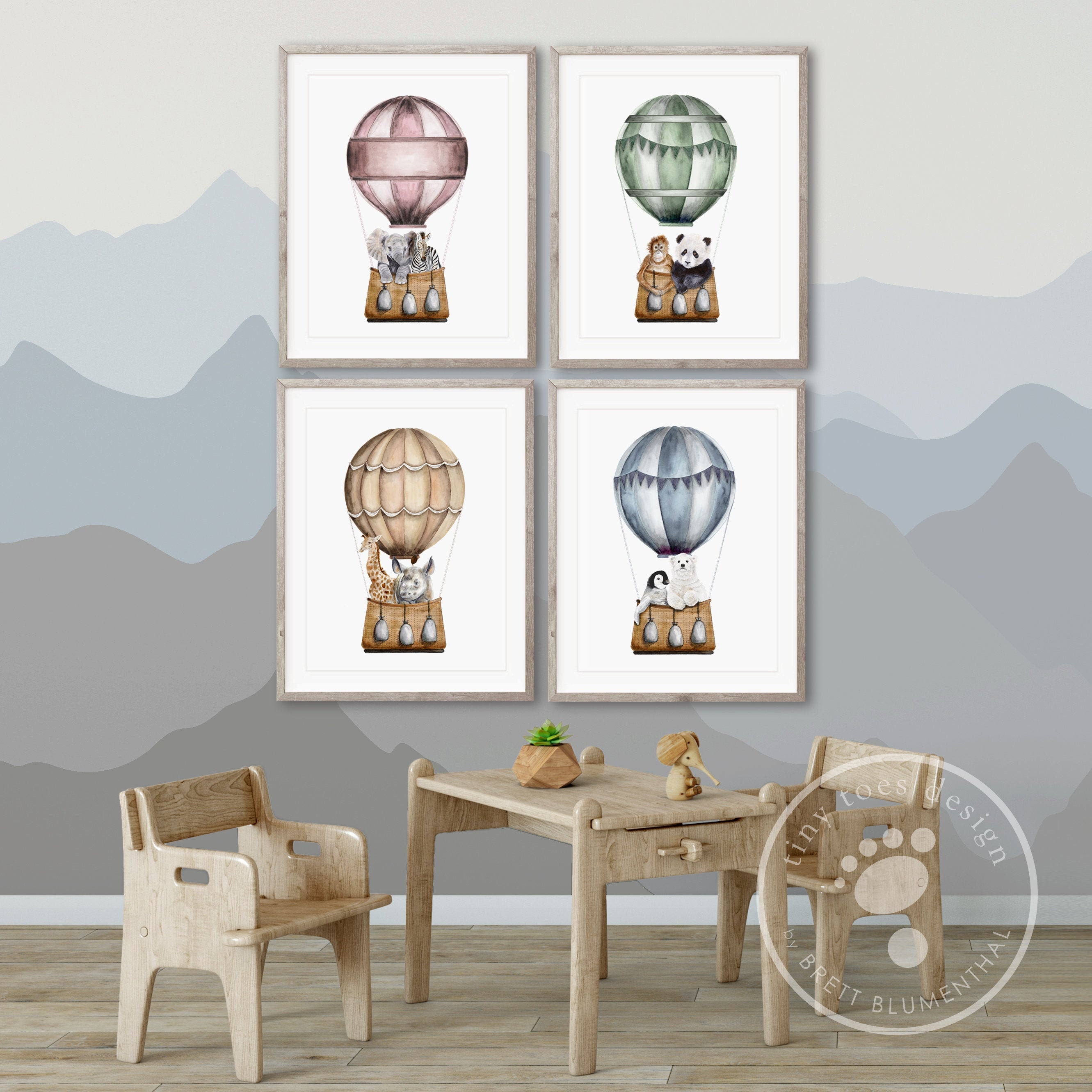 Hot Air Balloon Print Set Of Balloon Nursery Decor Baby Etsy