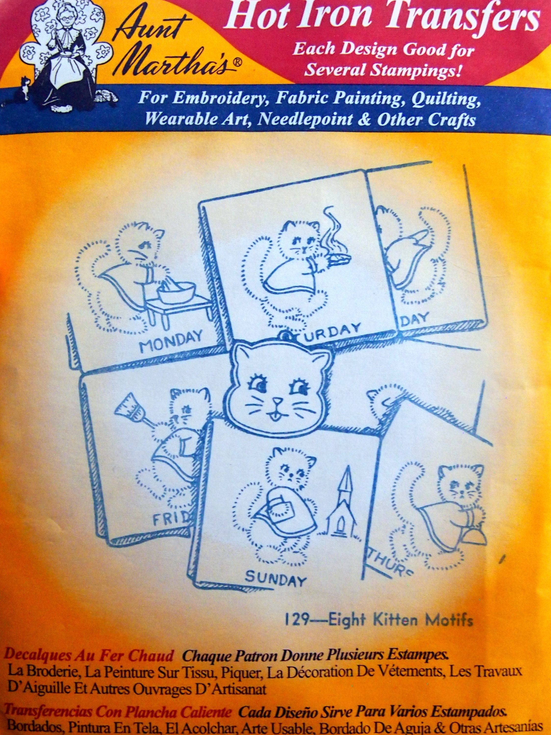 Eight Kitten Motifs Aunt Martha S Hot Iron Transfer Embroidery Pattern Undated Etsy