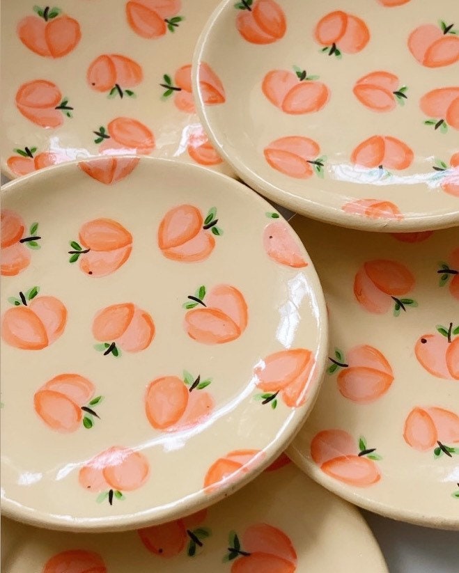Peach Fruity Clay Ring Dish Trinket Bowl Jewellery Storage - Handmade & Hand Painted