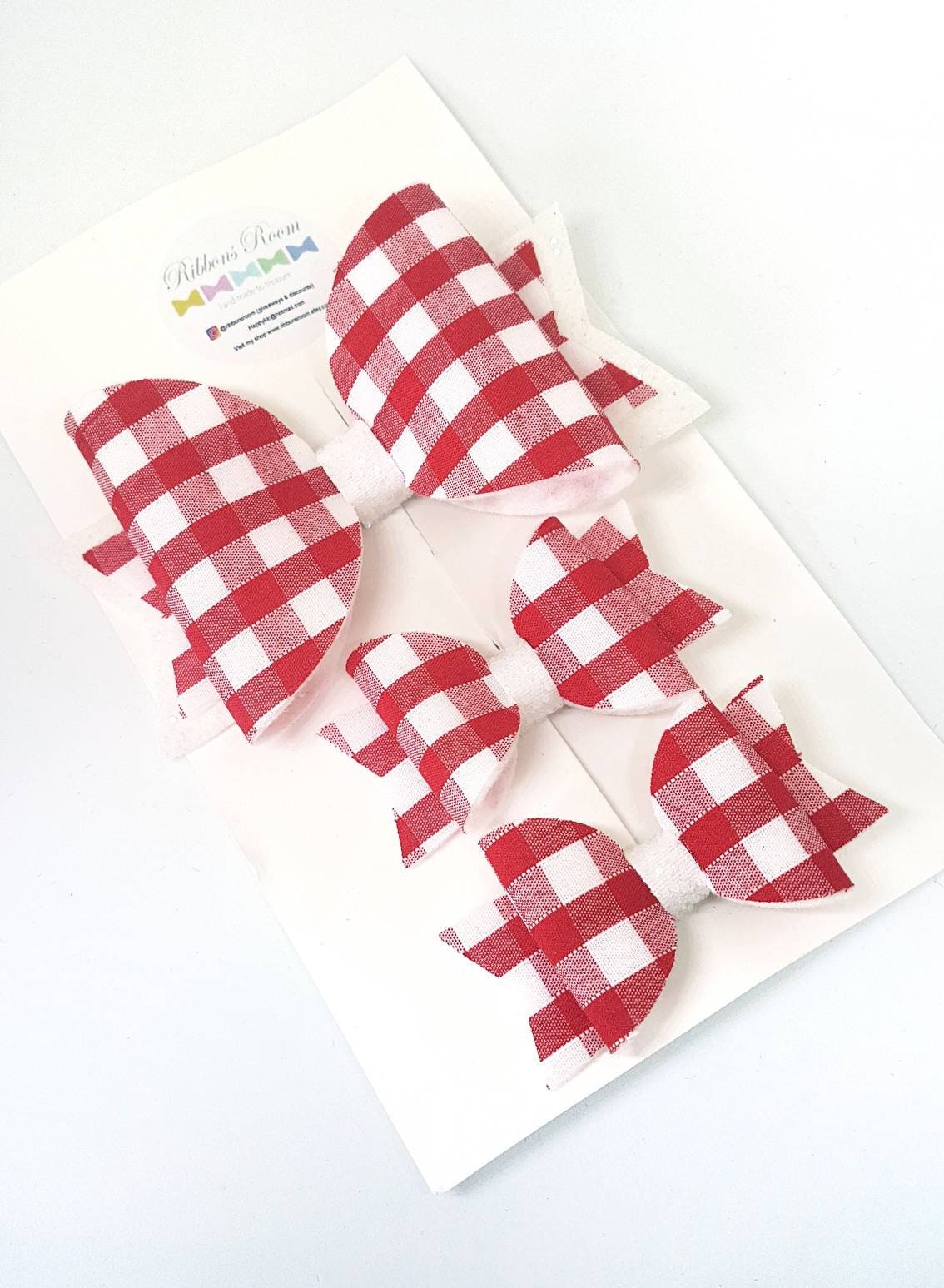 Gingham Hair Bows, School Clips, Uniform Red Bow, Purple Bows