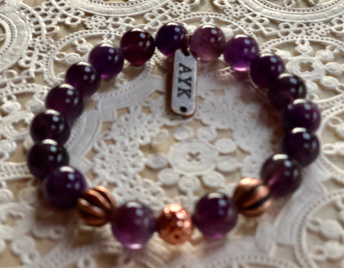 Bracelet de guérison en perles de mala avec poignet en lave en or rose et améthyste de 10 mm - Bienheureux Karma Nirvana, perles de prière et de méditation pour Awakenin