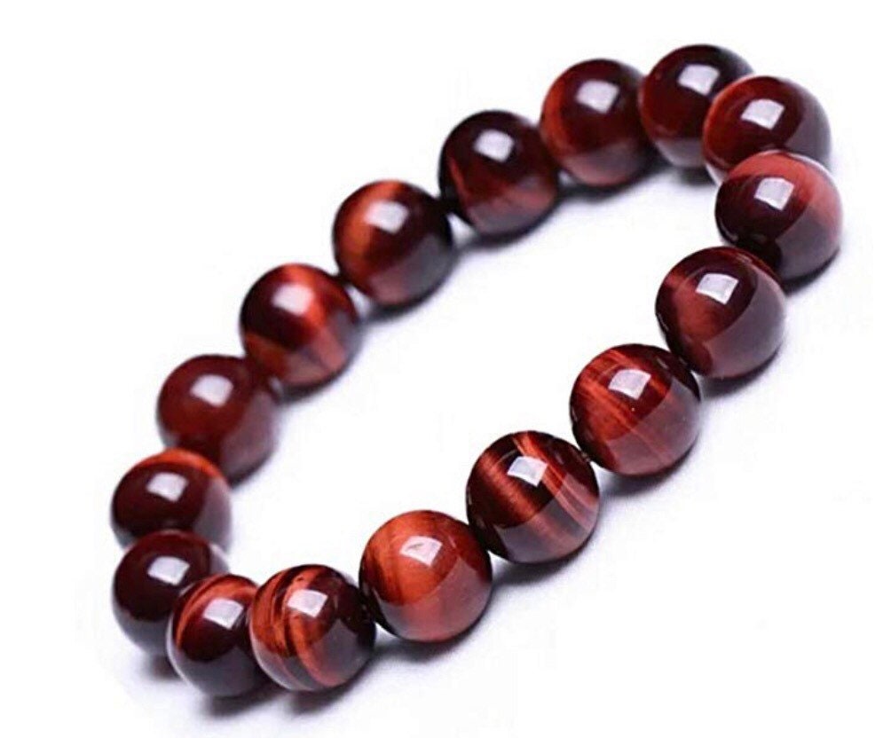 10 mm rot pour le brassard Mala Perlen d'Eisen Tigerauge - Reinheit, Schlaflosigkeit, Dépression, überwindet Lethargie und motiviert