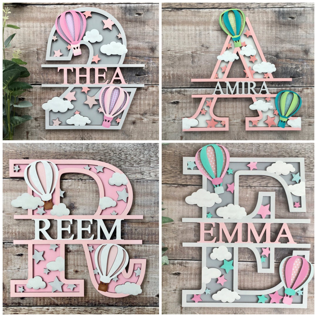Hot Air Balloon Nursery Sign Sizes Baby Name Wall Art Personalised And Hand Painted In Any
