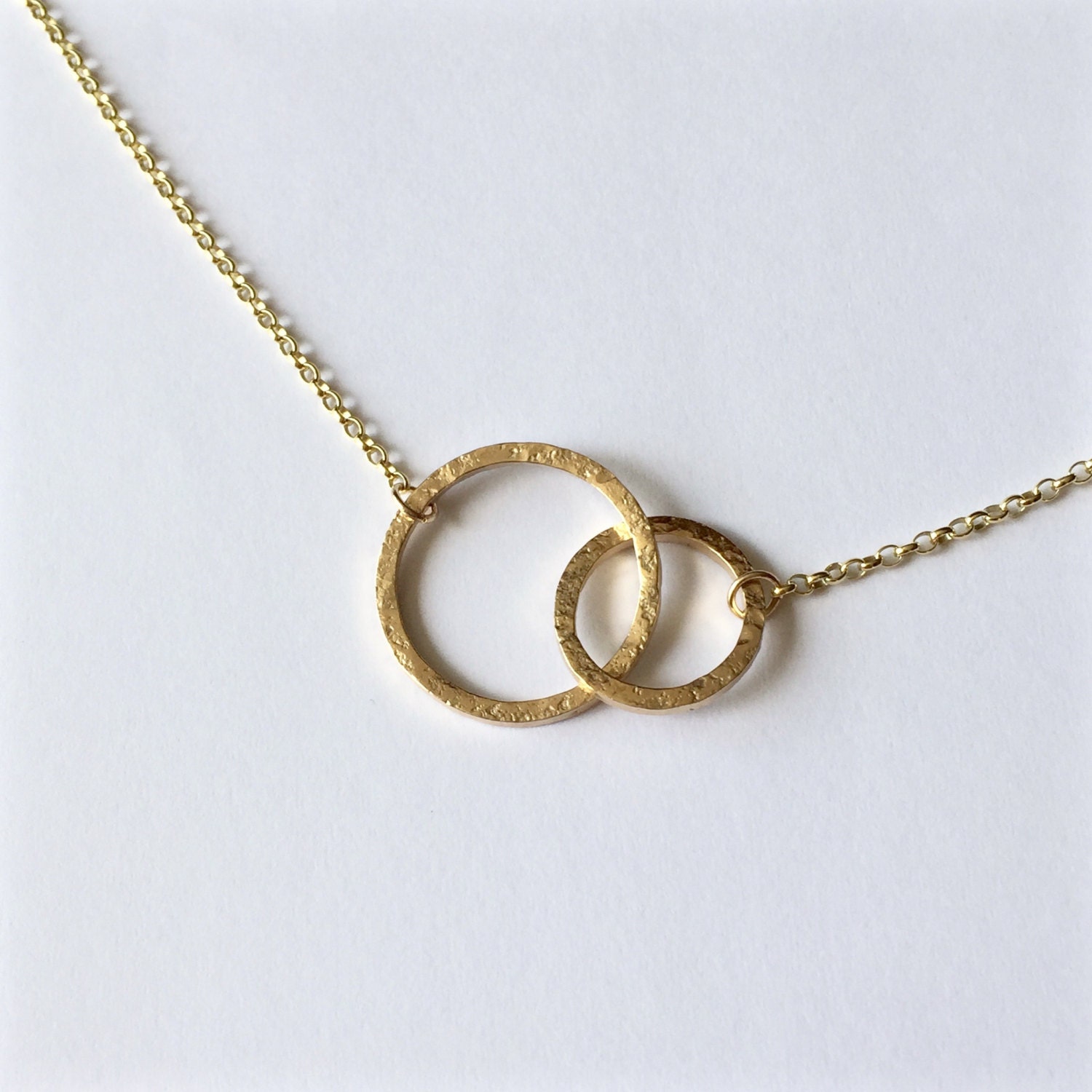 Gold Linked Circles Necklace - Two Joined 9 Carat Yellow Simple