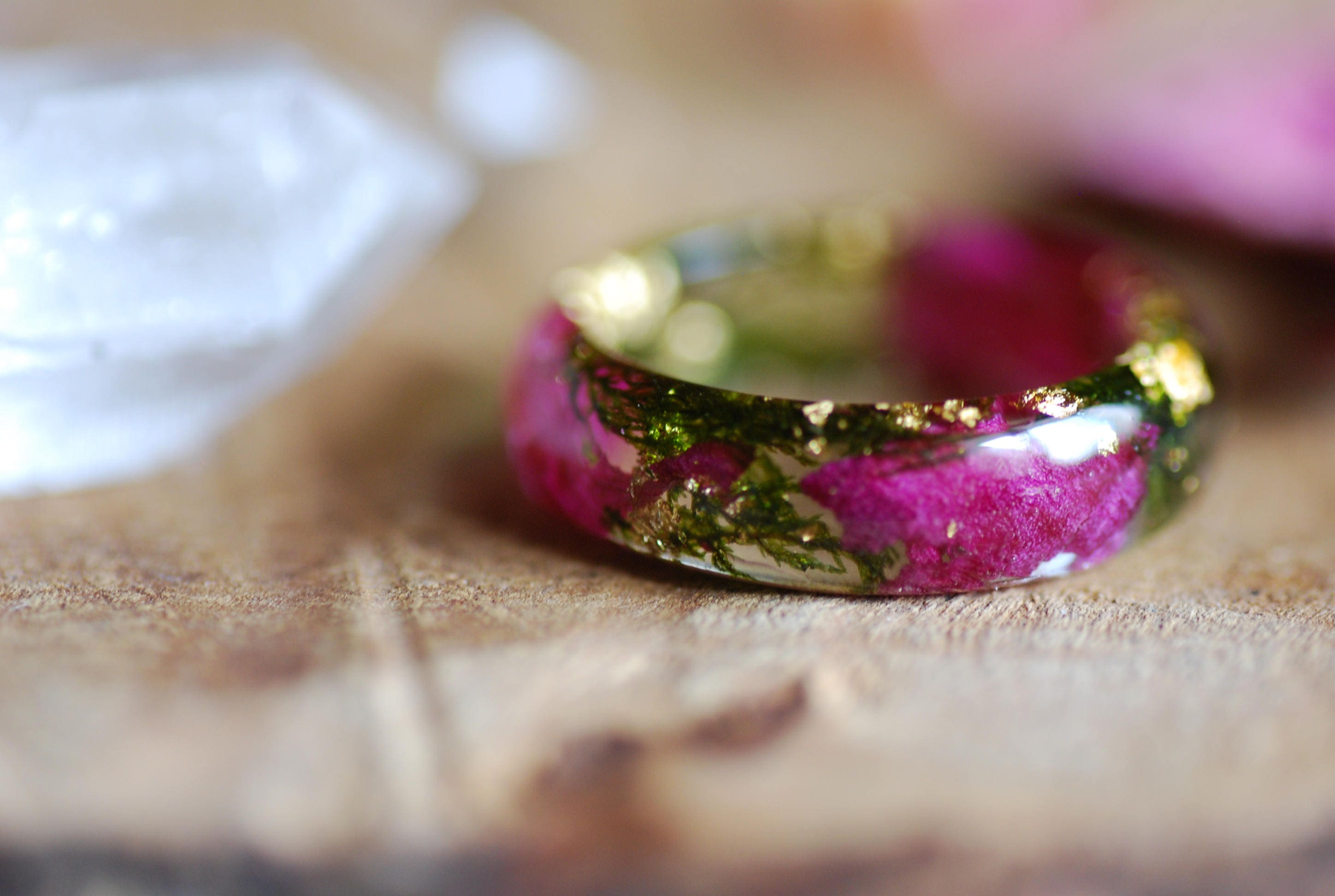 Wedding Flower Ring, Nature Rings, Pink Floral Ring, Terrarium Resin Ring, Promise Ring, Anniversary Ring, Girlfriend Gift, Engagement Ring