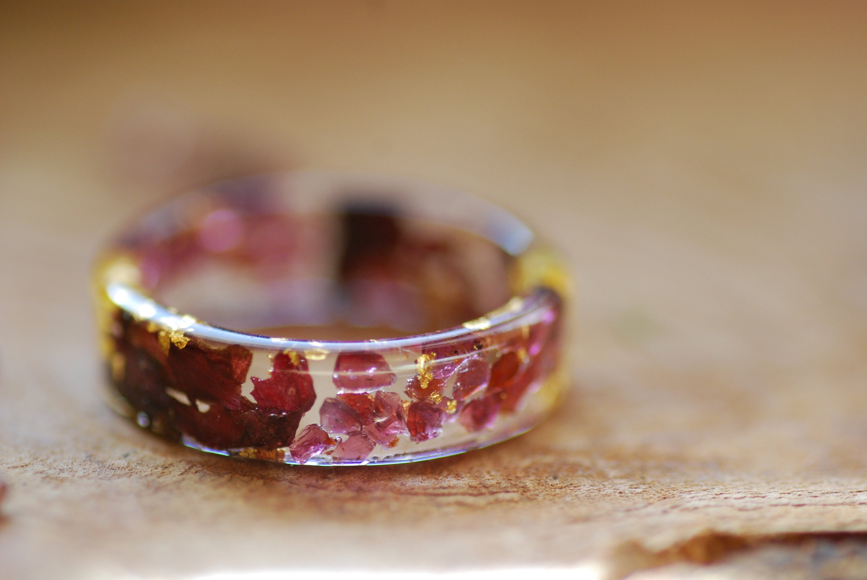 Garnet Ring, January Birthstone Ring, Pressed Flower Ring, Natural Red Stone Resin Ring, Gothic Ring, Promise Ring, Weeding Ring, Boho Rings