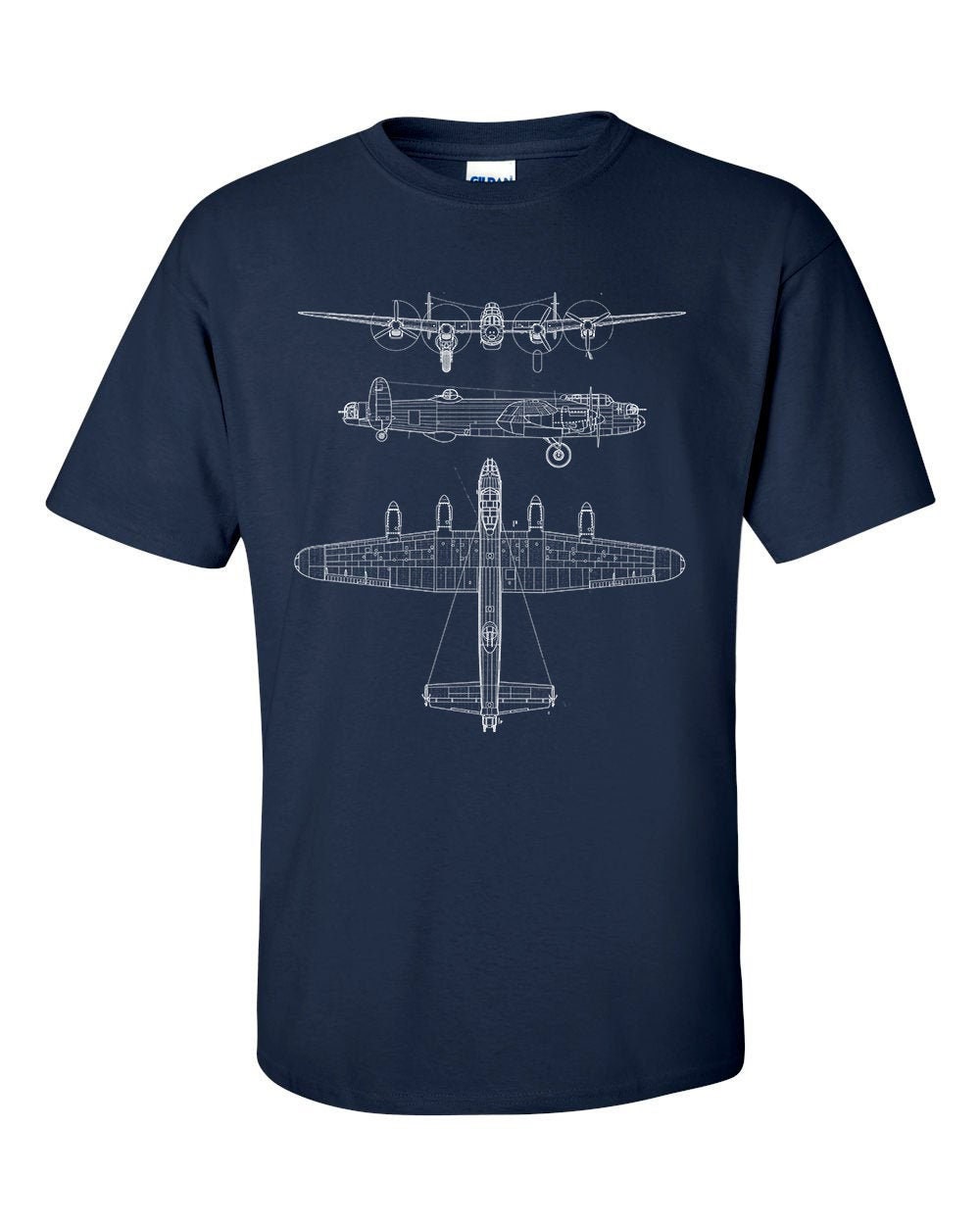 Lancaster Bomber Technical Drawing Blueprint Aircraft Raf Ww2 T-Shirt