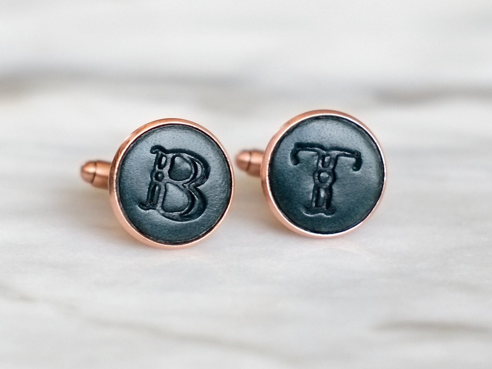 Pair Of Handmade Real Leather Initial Cufflinks