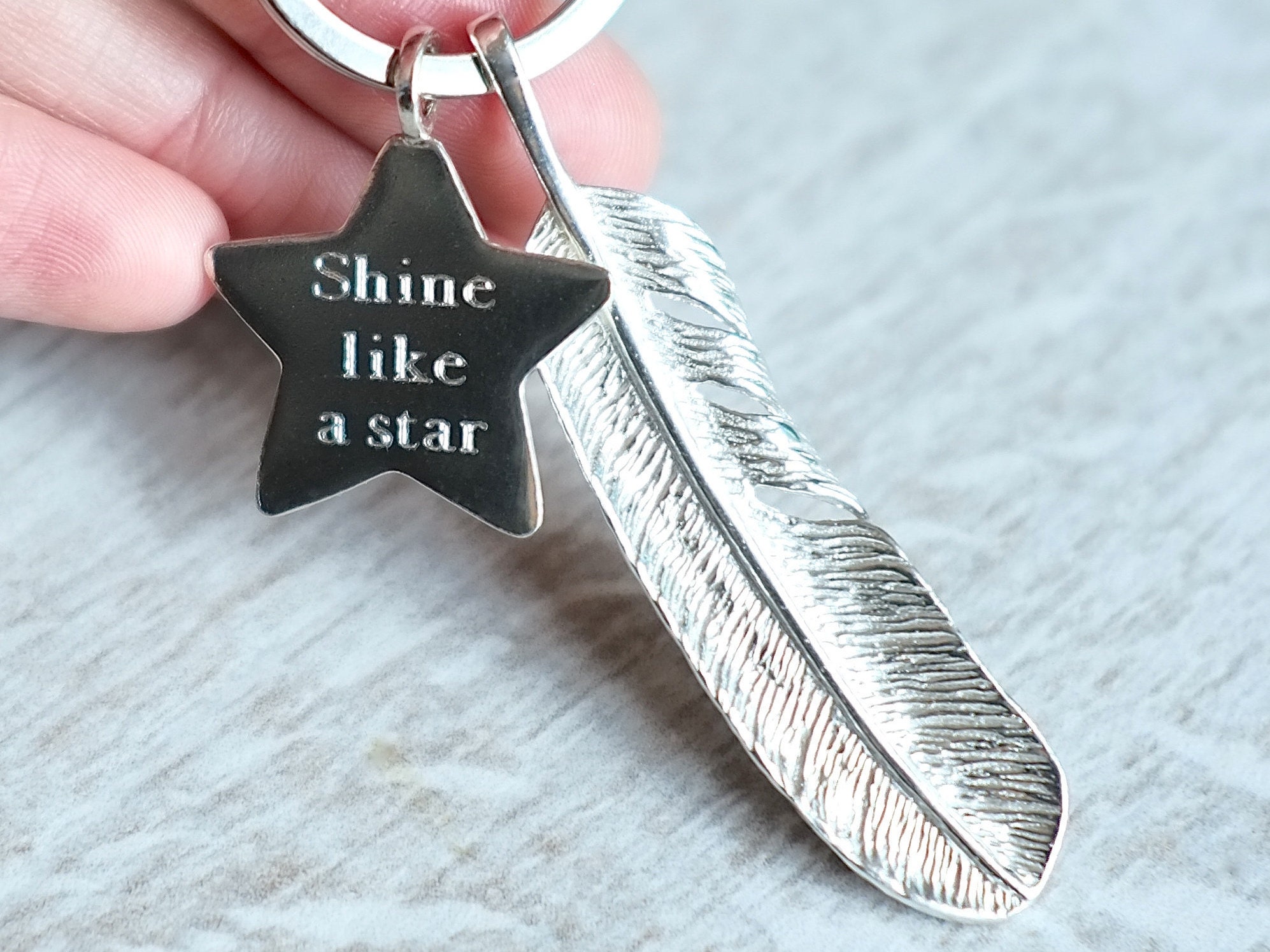 sterling Silver Feather & Tag Keyring