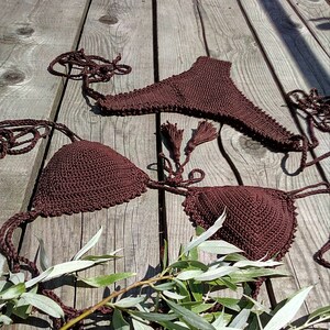 Crochet Bikini Set Brazilian Maroon Brown With Tassels Etsy
