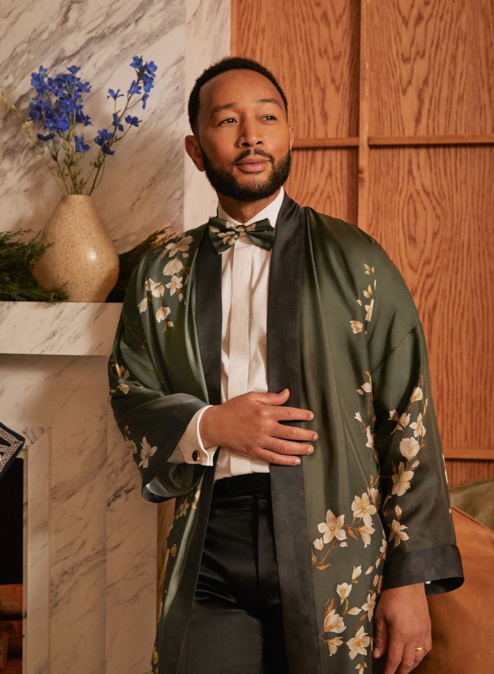 John Legend Creator Collab, Forest Green Floral Silk Pocket Square & Bow Tie Set in