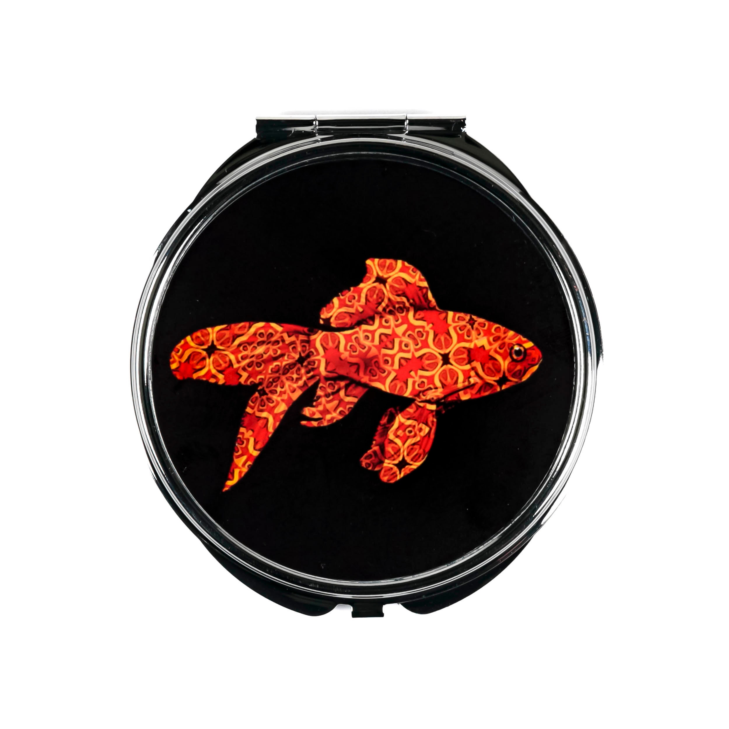 Red Gold Fish Compact Mirror - Small Makeup Portable Vanity Folding Hand Lover Gift & Lens Cloth