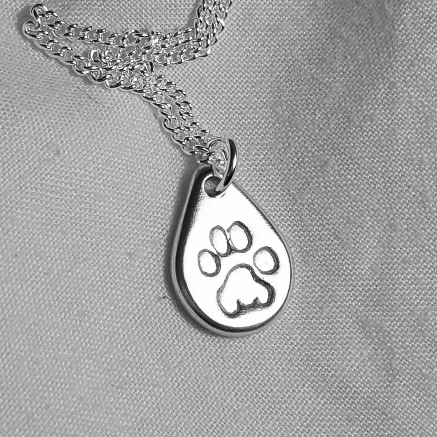 Paw Print Necklace - Personalised Jewellery Dog Lover Necklace Cat Jewelry Pet Memorial