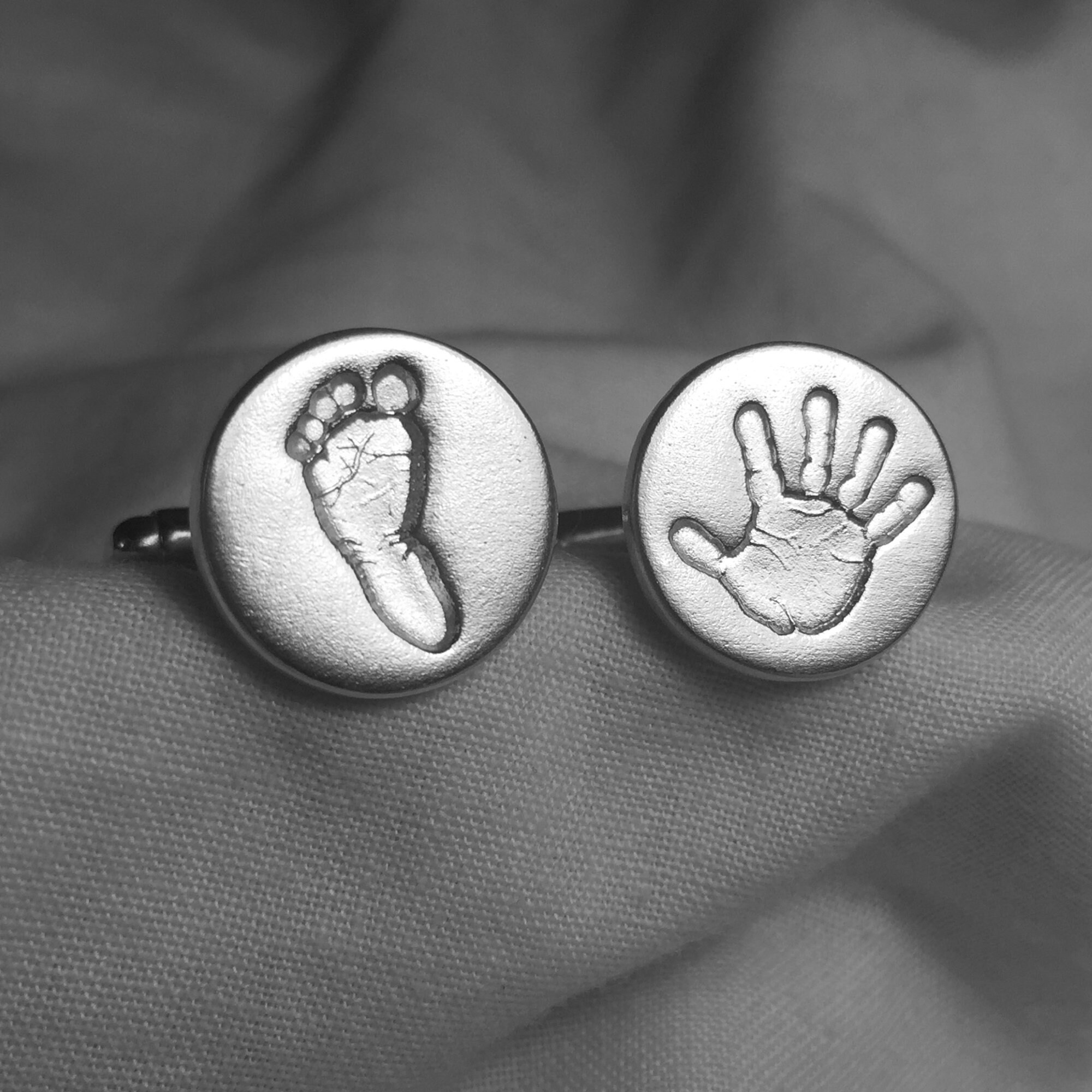 Handprint Footprint Cufflinks - Hand Print Cuff Links Gifts For New Father Present Grandfather Fathers Day