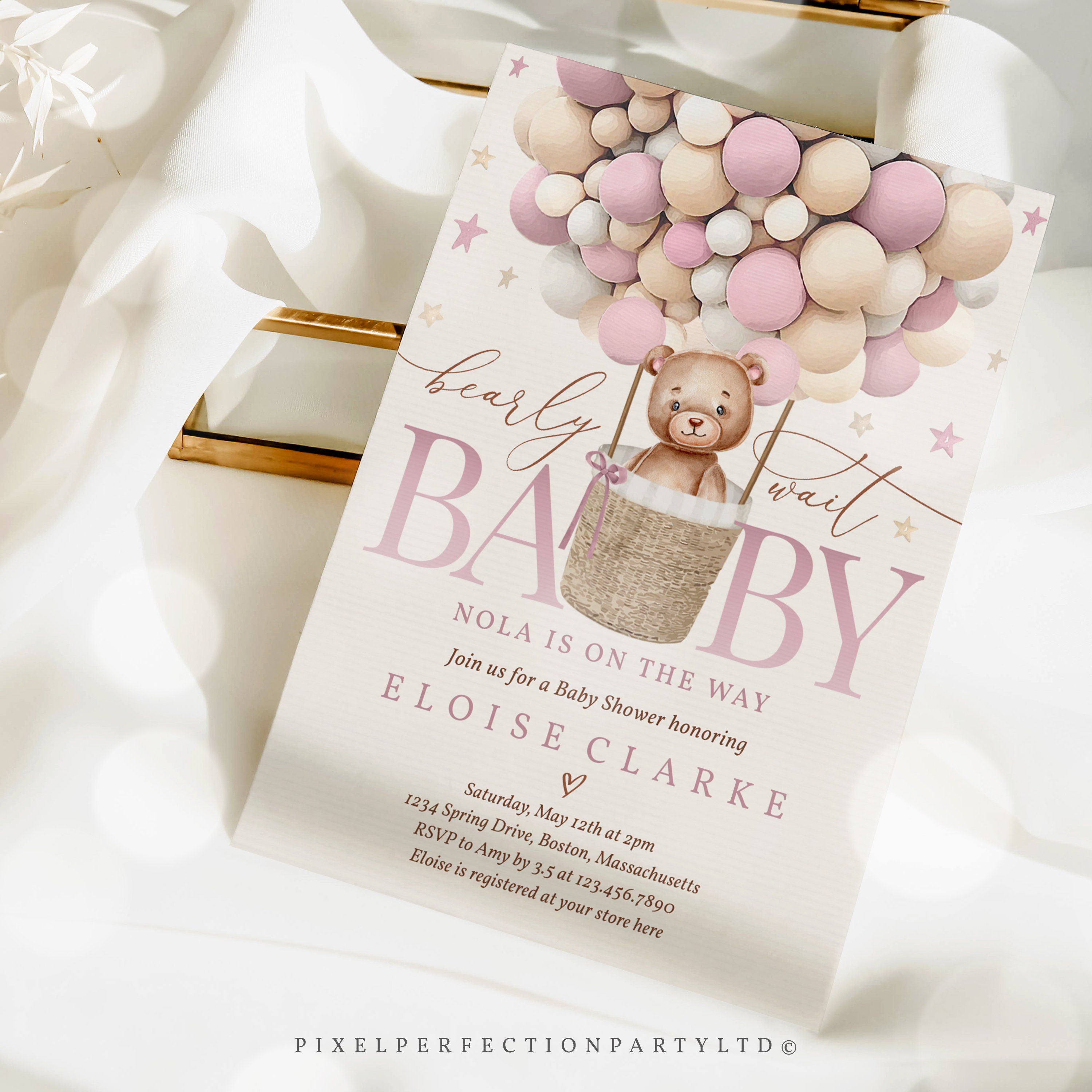 Editable Teddy Bear Hot Air Balloon Baby Shower Invitation Etsy