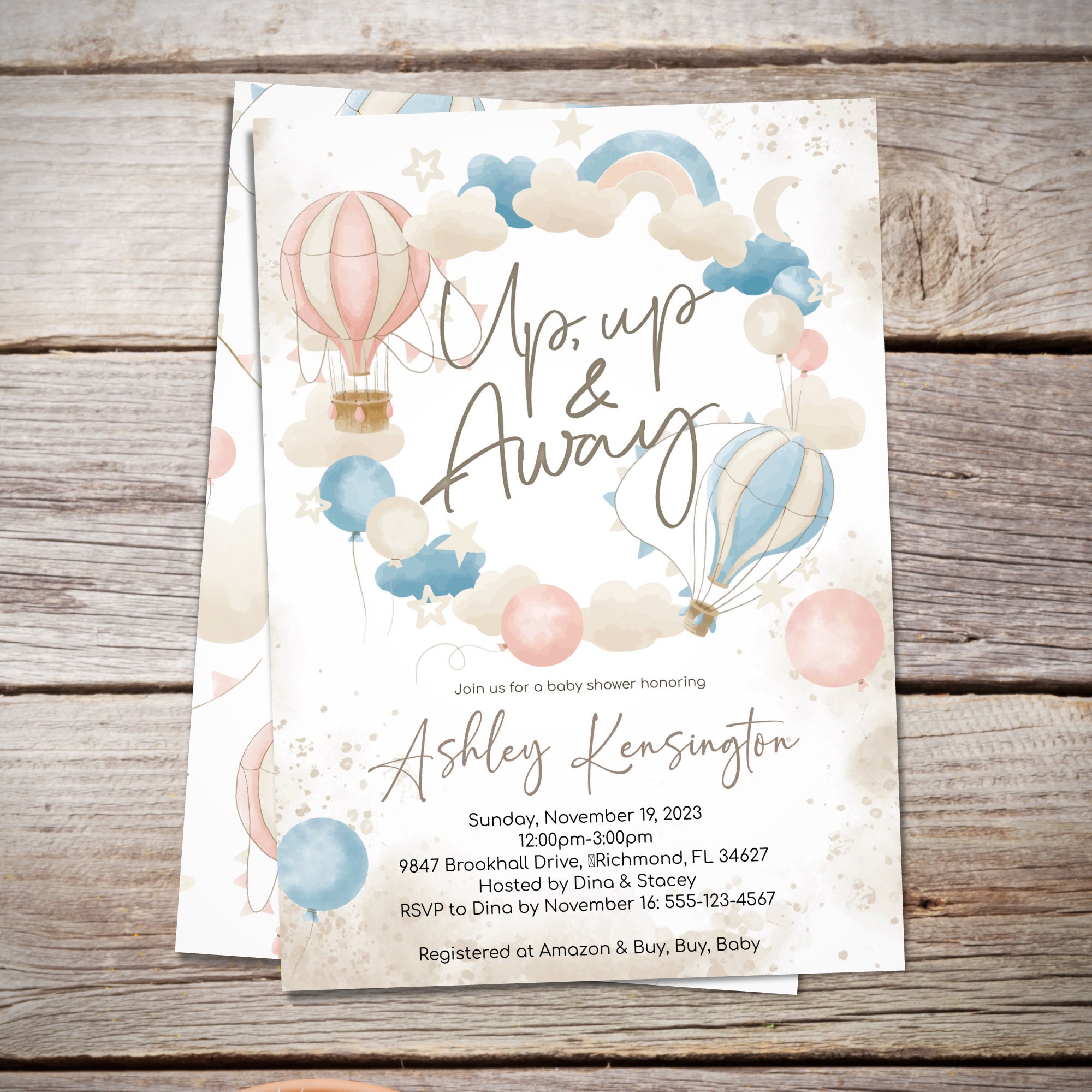 Hot Air Balloon Baby Shower Invite Up Up And Away Instant Digital