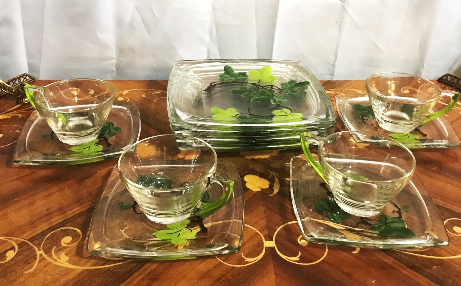 Vintage Hazel Atlas Gay Fad Ivy Glass Luncheon Plates Set Of Etsy