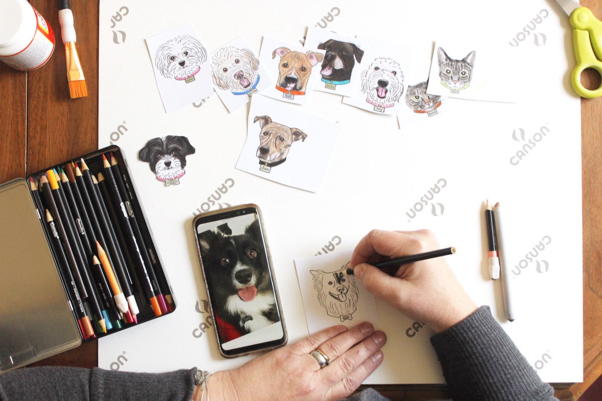 Regina colors a custom dog illustration