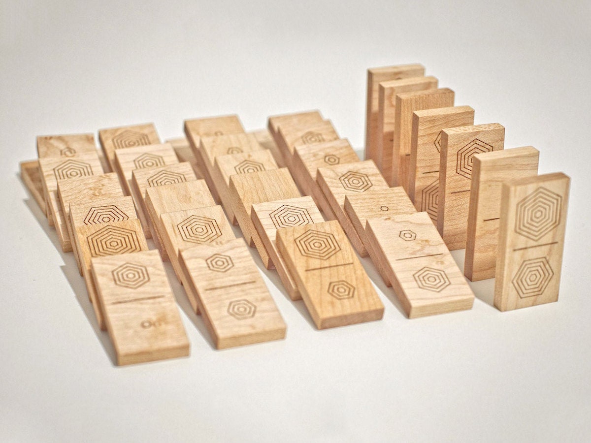 Laser-cut wooden dominoes from Atelier-D