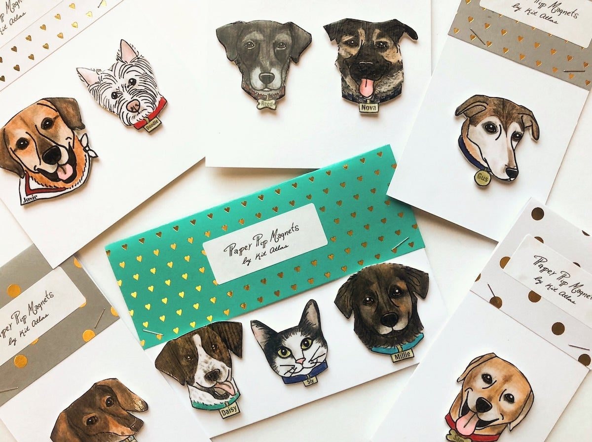 Pre-illustrated pet magnets from Kit Atlas