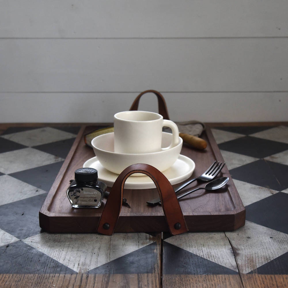 A wooden breakfast tray from Peg and Awl