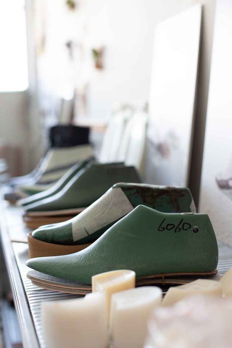 Shoe forms in Hadas's studio