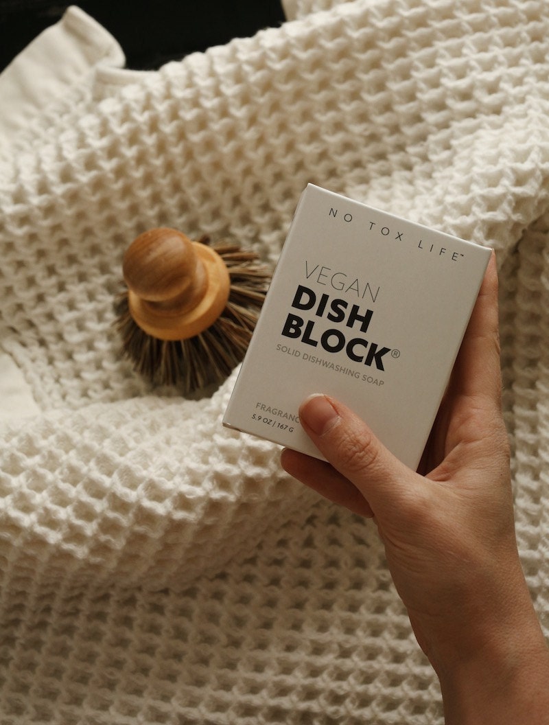 Solid vegan dishwashing soap block from No Tox Life