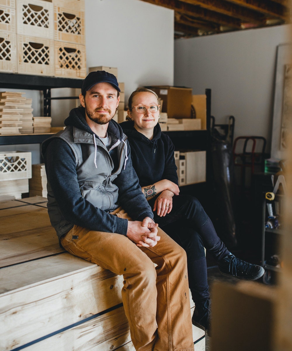 A portrait of Andrew and Hanna in their Minnesota workshop.