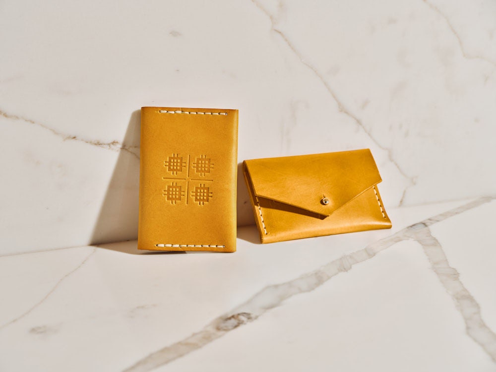 A leather wallet from the Tan France x Etsy collection