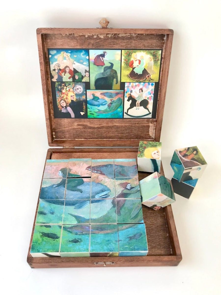 A wooden cube block puzzle from Shannon Richardson Art