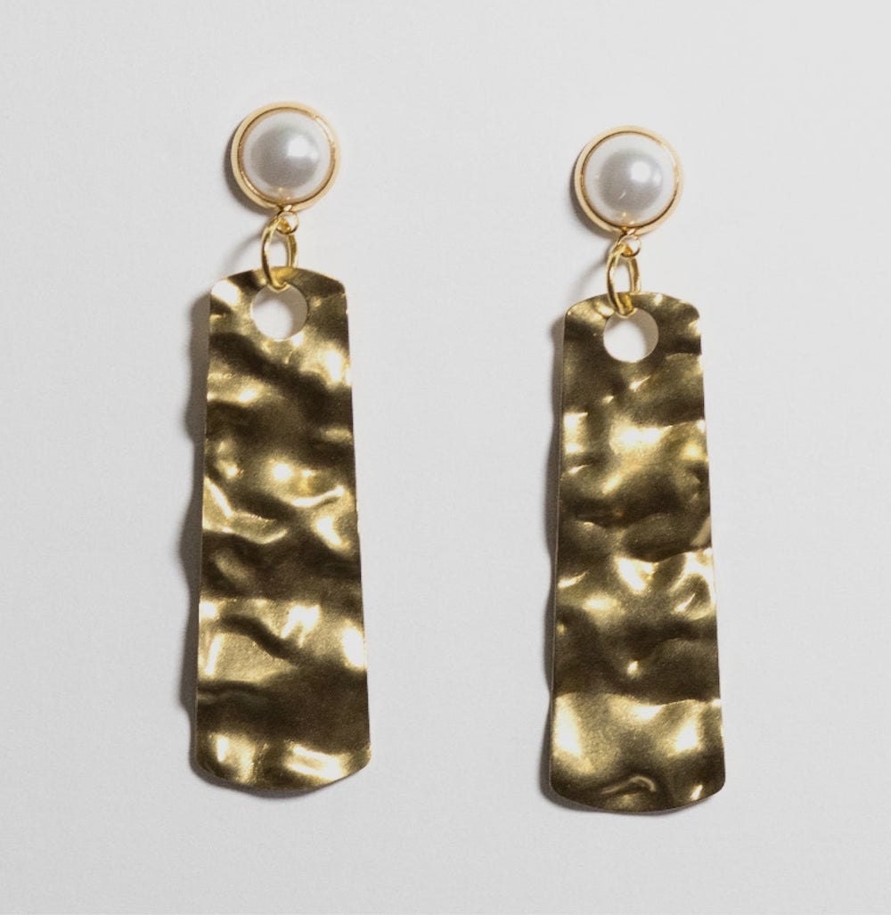 Gold hammered drop earrings from Vintage Royalty