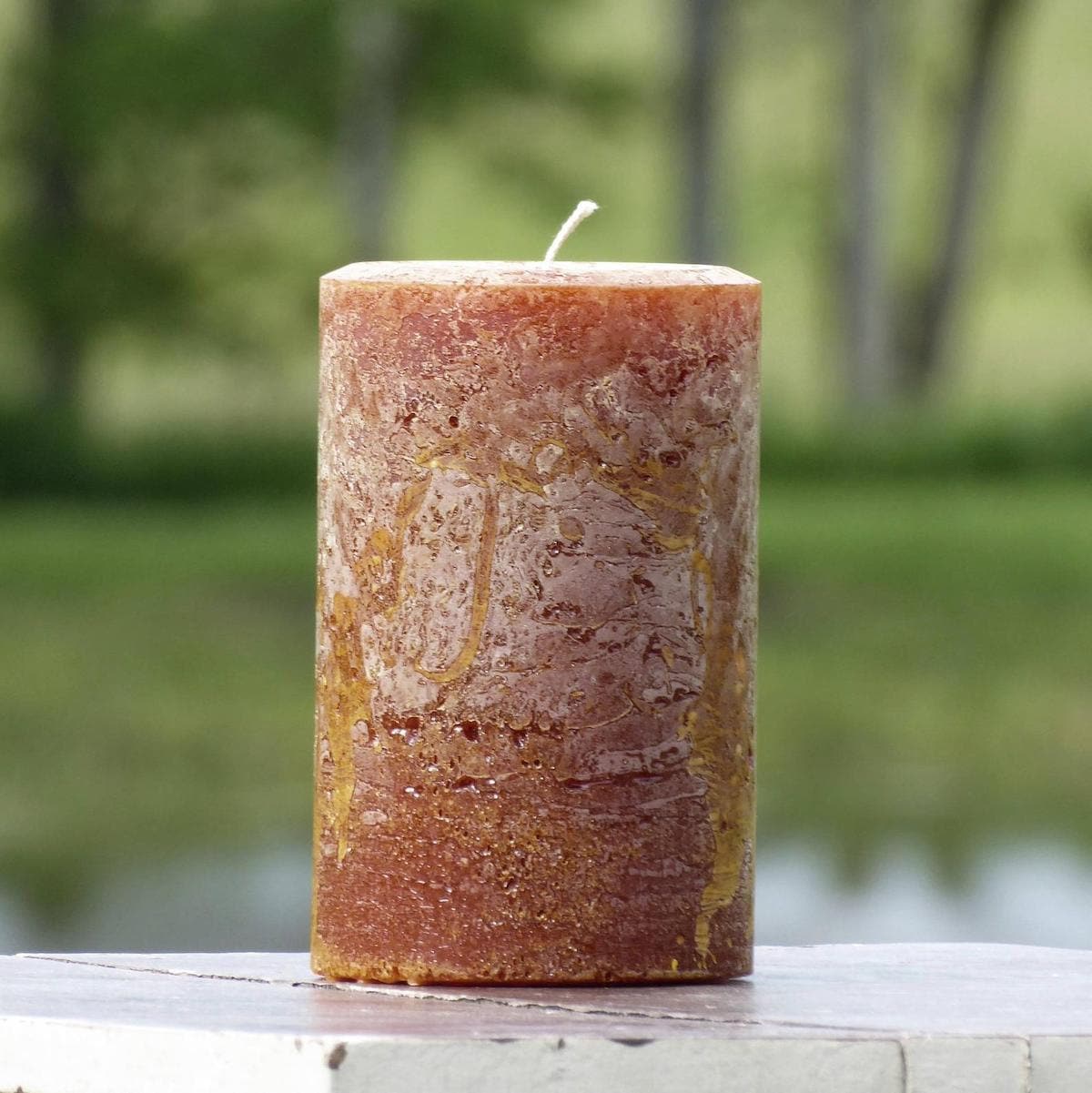 Rusty Orange unscented pillar candle from Still Water Candles on Etsy