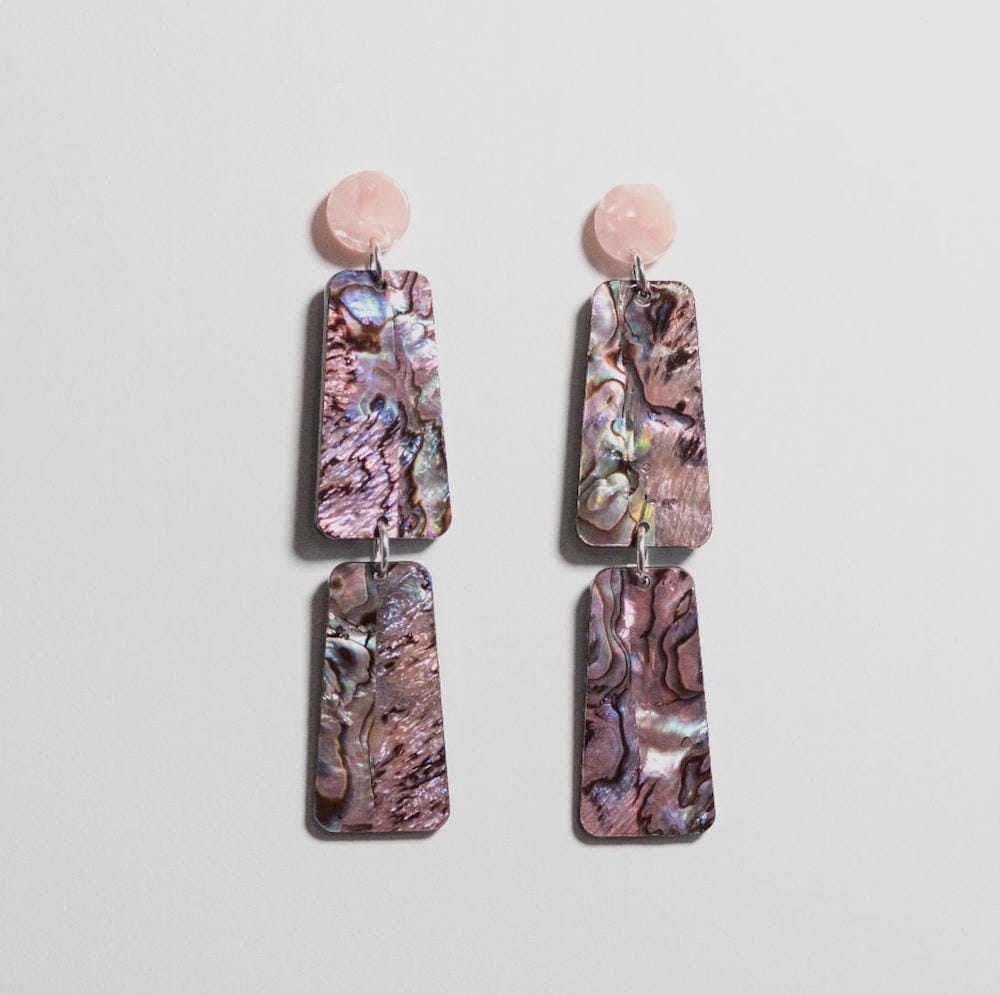 Wavy, iridescent geometric pink earrings from Vintage Royalty