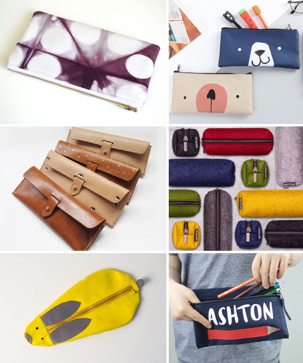 Pencil cases and other back-to-school supplies from Etsy