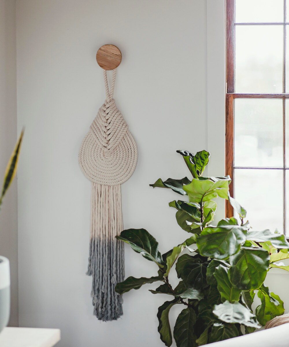 A medium "Lyric" macrame wall-hanging with accent knob from Candice Luter.