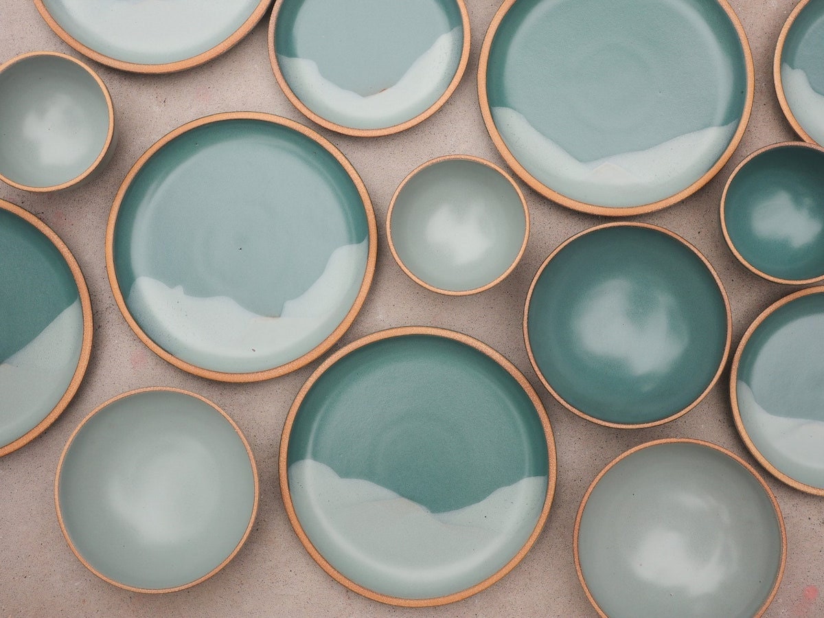 Sea-blue ceramic dinner plates from Etsy