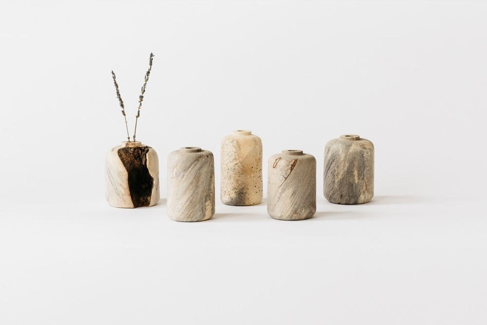 Unfinished buck-eye burl bud vases from Melanie Abrantes