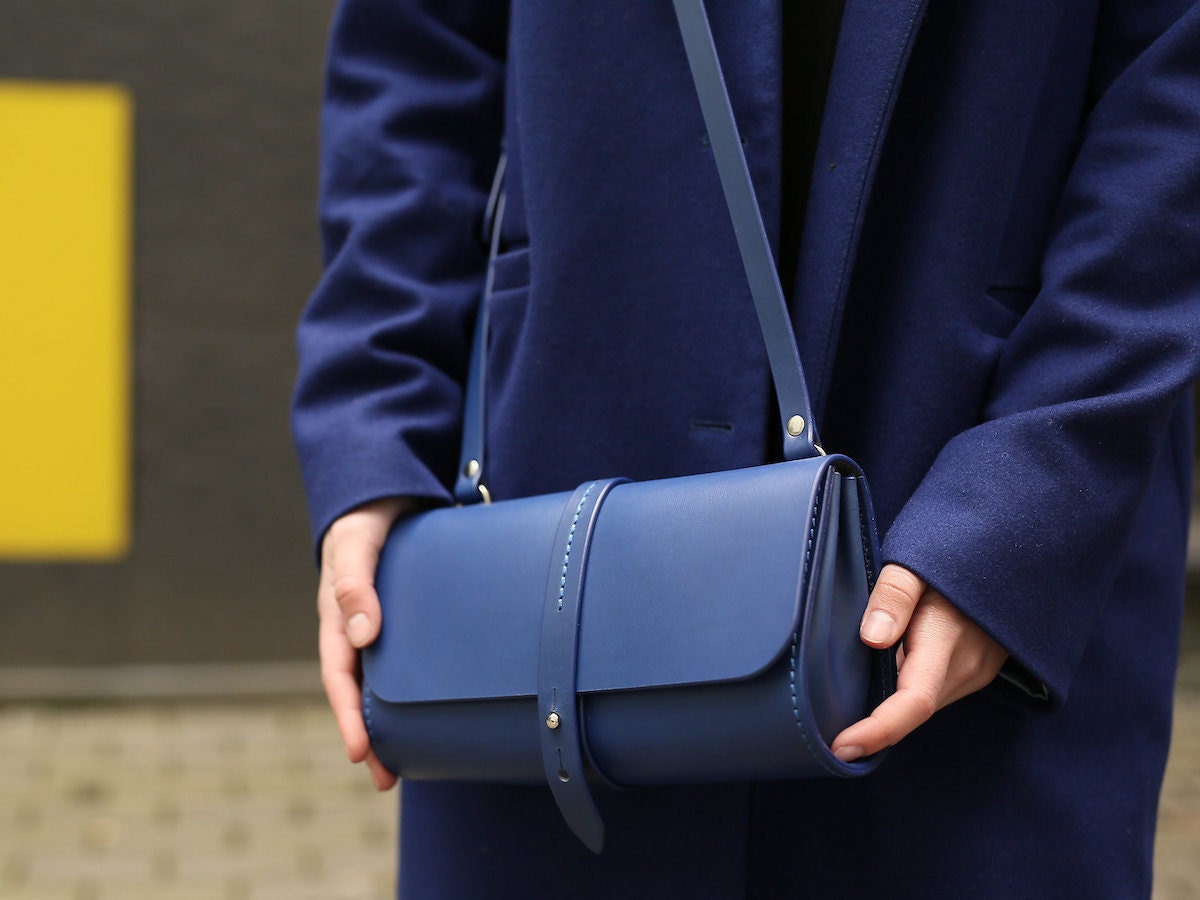Blue leather handbag from SunrayFameliWorshop