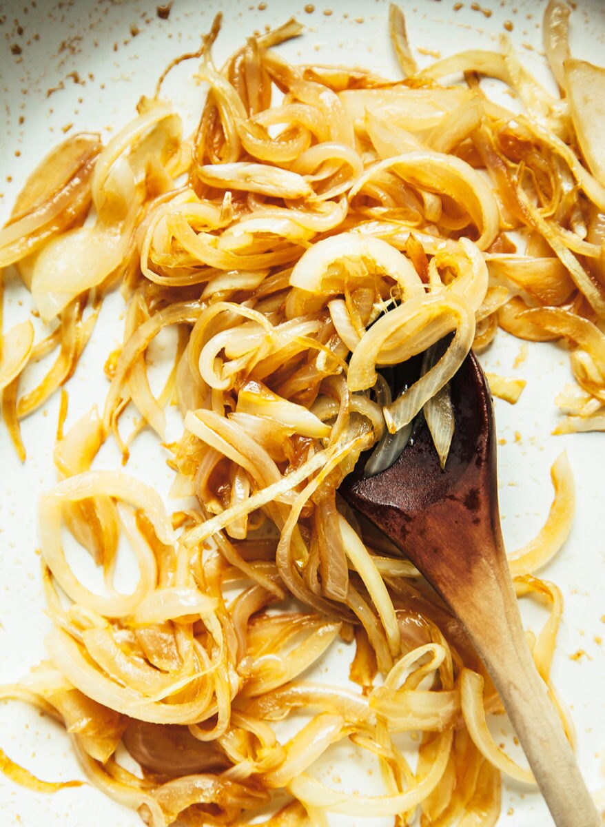 Onions caramelizing in the pan