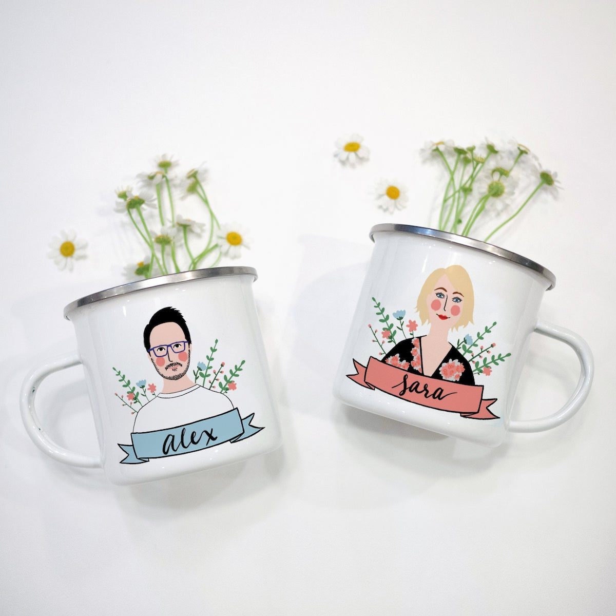 Enamel portrait mugs from Avonnie Studio