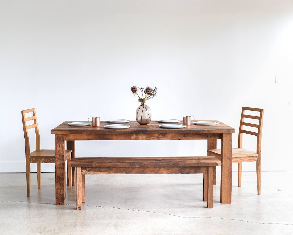 Reclaimed wood dining table from What WE Make