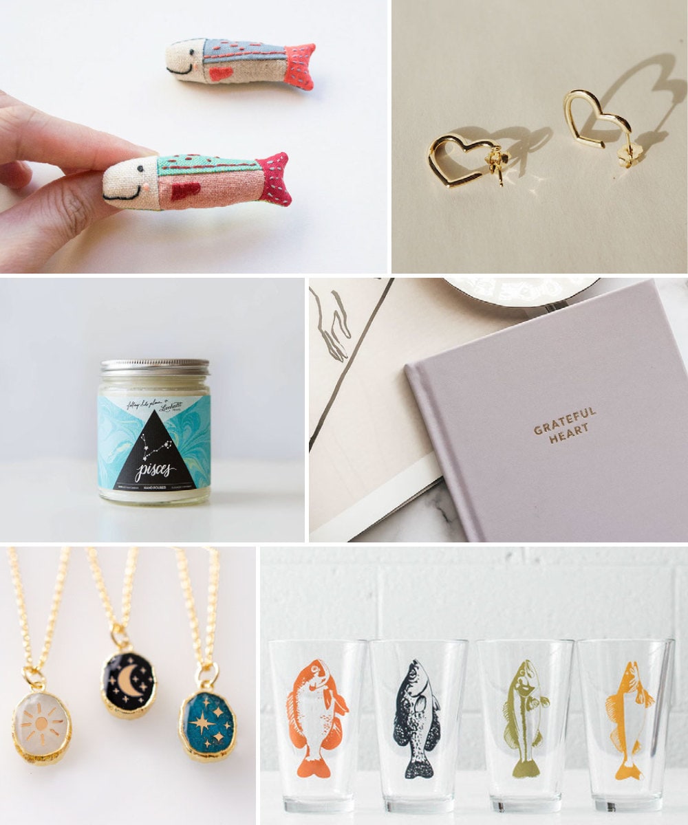 A collage of dreamy birthday gift ideas hand-picked for Pisces