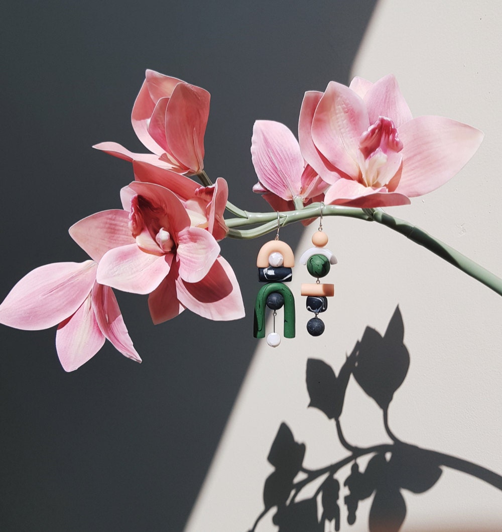Chunky asymmetrical statement earrings from TSUNJA