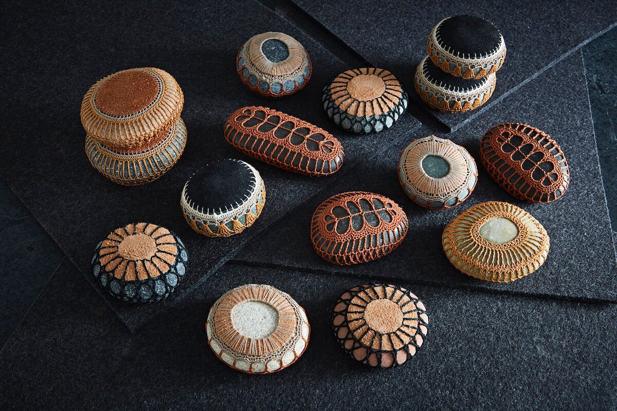 Altuzarra x Etsy crocheted lace and leather stones from MonicaJ