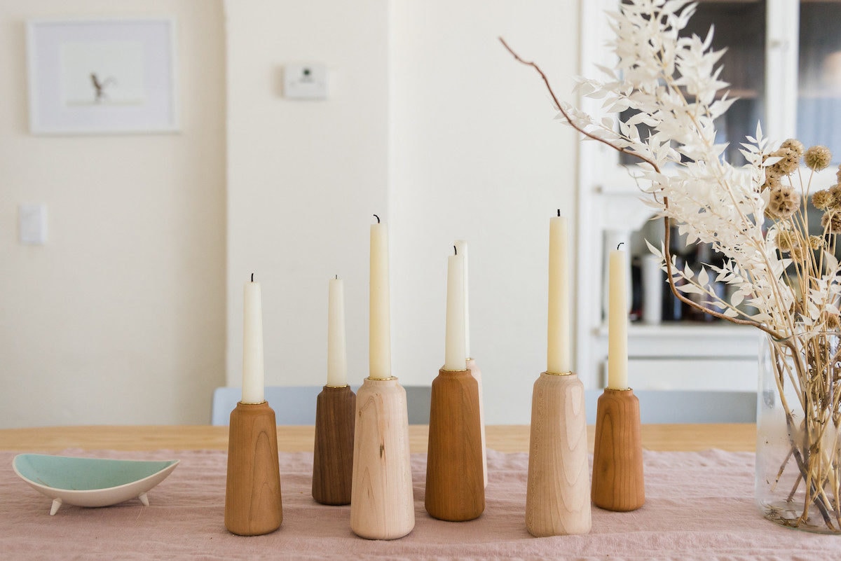 Hardwood candle holders from Melanie Abrantes