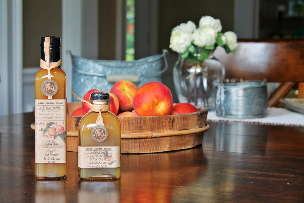 Prettily packaged jars of peach jam