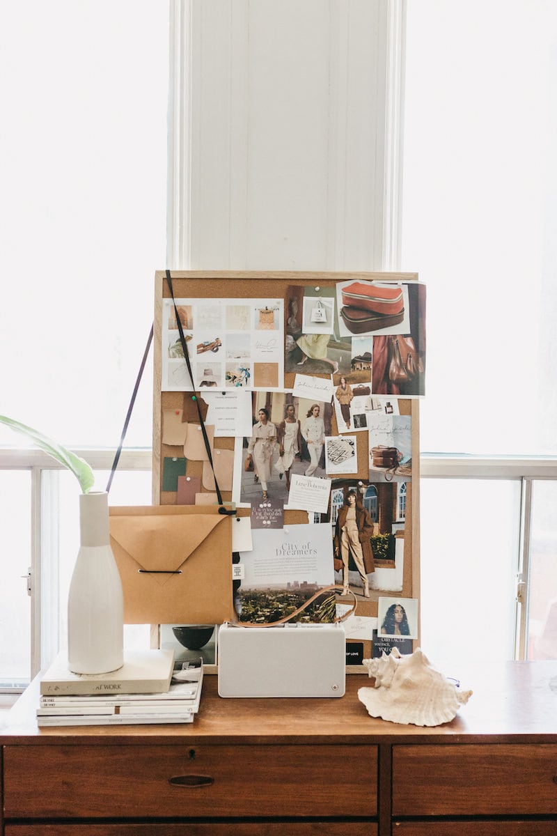 Inspiration mood board with various photos in Jacqueline's office