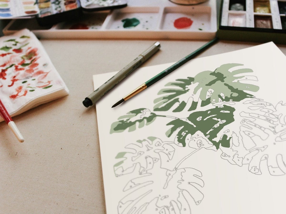 Botanical paint by numbers in progress