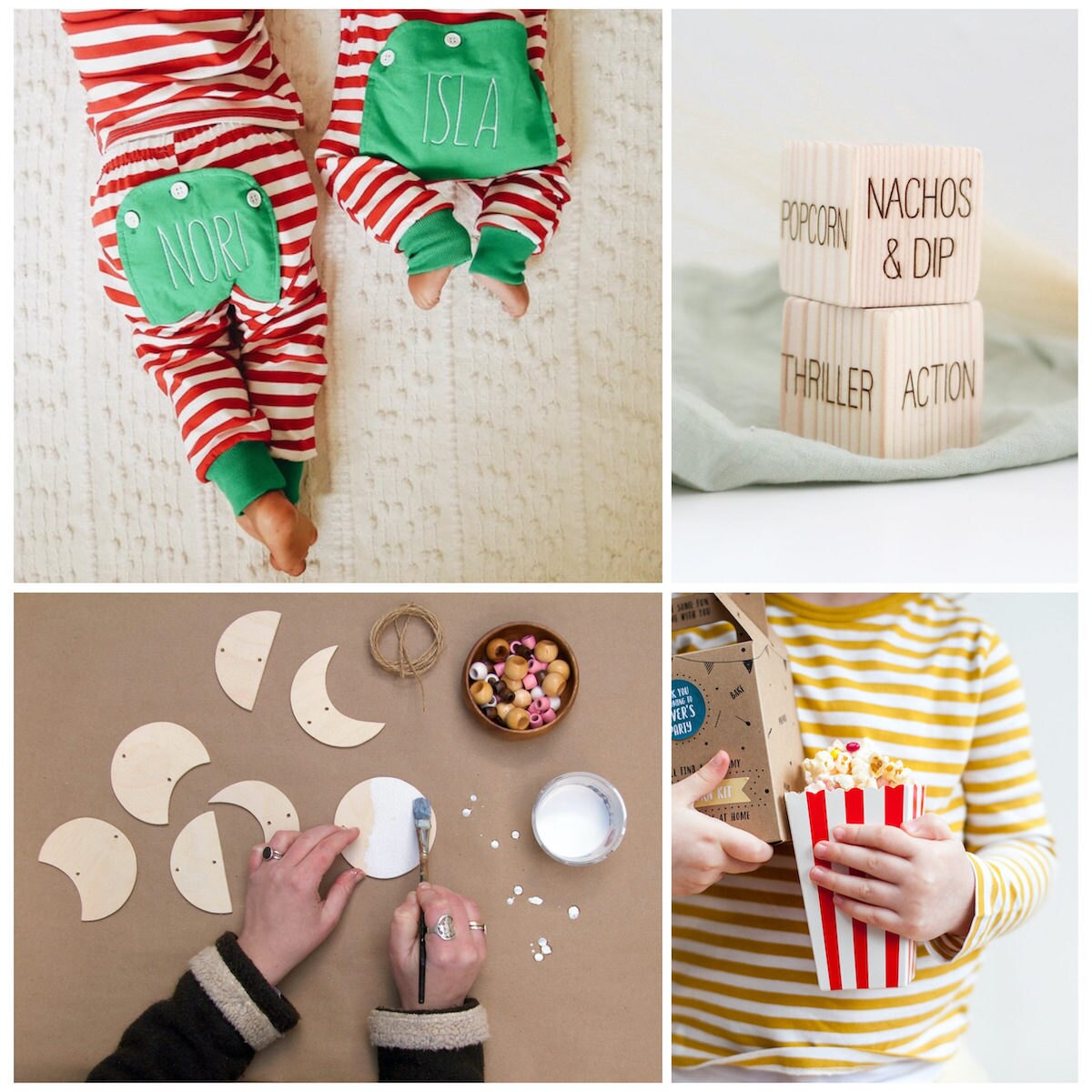 Custom pajamas, movie night decor, DIY wall art, and popcorn kits from Etsy